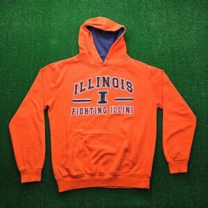 Illinois Fighting Illini Sweater Hoodie Mens Medium Orange Pullover College Logo